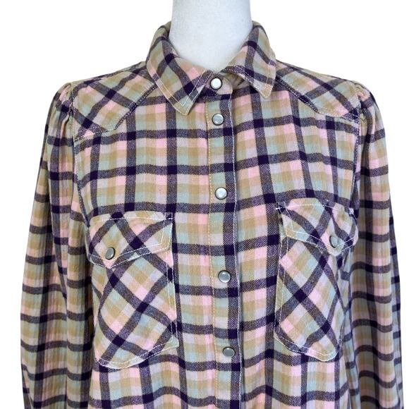 Sundance Sz M Lenora Plaid Flannel Pearl-snap Button-down Shirt Cotton Western - Picture 5 of 16